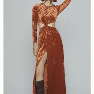 Anthropologie Orange velvet maxi dress